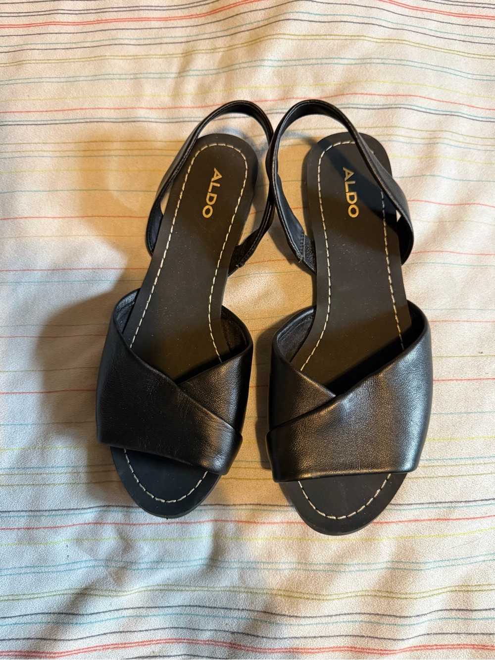 ALDO Black Crossband Slingback Leather Sandals